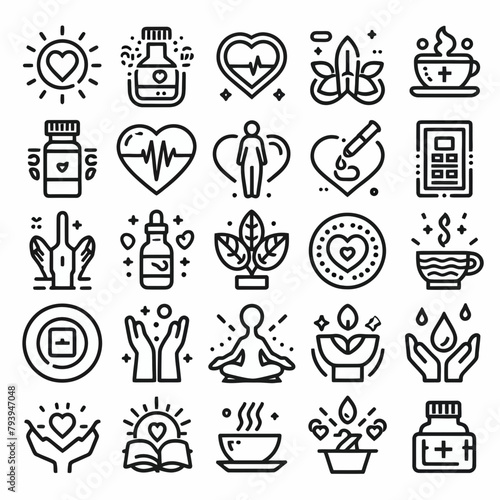 outline wellness icon set silhouette vector illustration white background