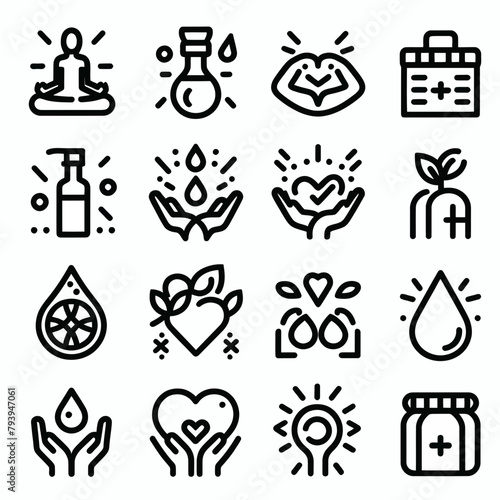 outline wellness icon set silhouette vector illustration white background