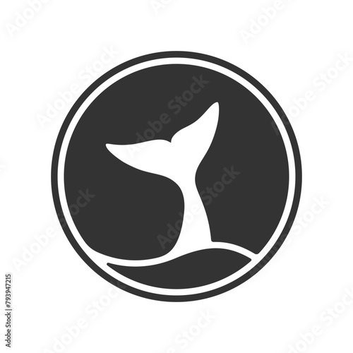 Whale tail graphic icon. Whale tail sign in the circle isolated on white background. Sea life symbol. Logo. Vector illustration