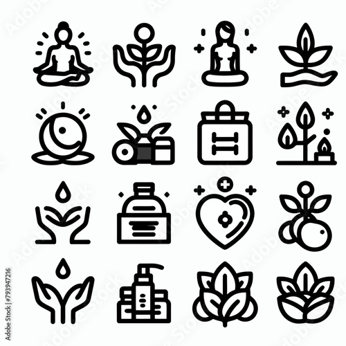 outline wellness icon set silhouette vector illustration white background