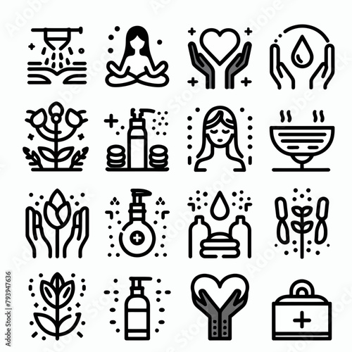 outline wellness icon set silhouette vector illustration white background