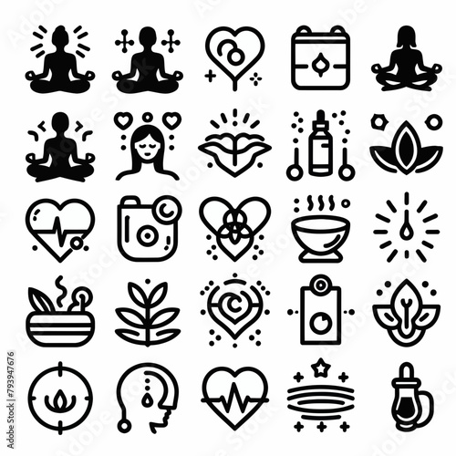 outline wellness icon set silhouette vector illustration white background