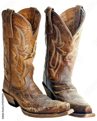 cowboy leather brown boots isolated on a transparent background. PNG