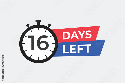 16 days to go countdown template. 16 day Countdown left days banner design. 16 Days left countdown timer 