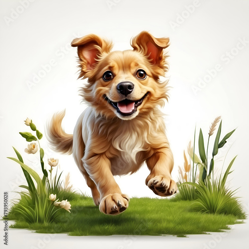 Dog Running. Portrait of beautiful cute dog, King Charles Spaniel isolated over white studio background. Concept of motion, beauty, fashion, breeds, pets love, animal © chanjaok1