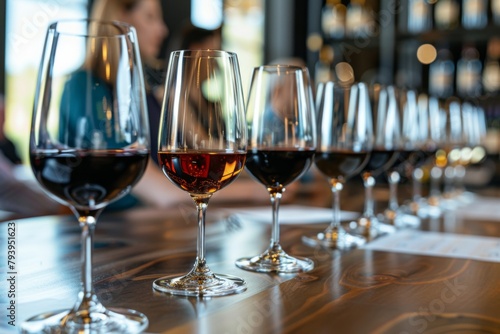 A refined selection of red, white, and rose wines displayed for a tasting event at an upscale venue, captured in high detail with a sophisticated ambiance.