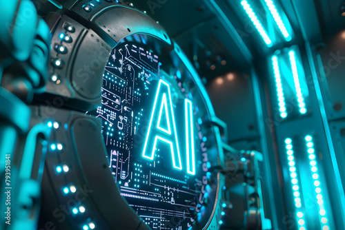 AI and digital banking concept, new technology network using for digital money exchange, data on cloud commercial, online banking, word “AI” on bank background