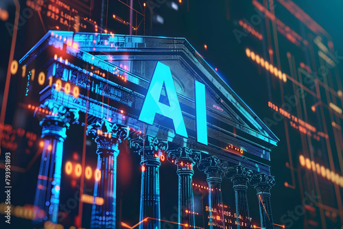 AI and digital banking concept, new technology network using for digital money exchange, data on cloud commercial, online banking, word “AI” on bank background photo