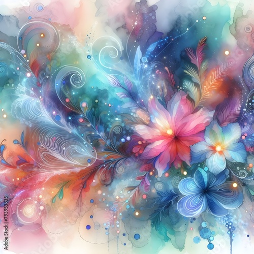 Celestial Blooms  Abstract Floral Nebula 