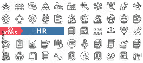 HR icon collection set. Containing employee, work, organization structure, business, industry, cycle economy, concept icon. Simple line vector.