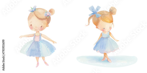 cute kid ballerina watercolor vector illustration
