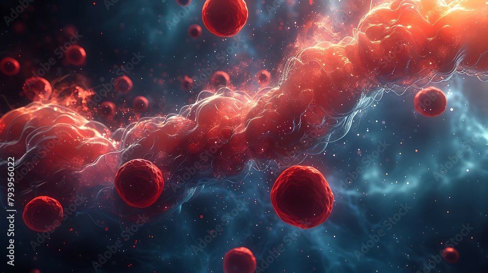 red blood cells flowing through a blood vessel medical illustration