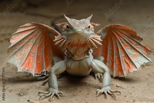 Frilled Lizard: Standing on hind legs with frill extended, illustrating defensive behavior. © Nico