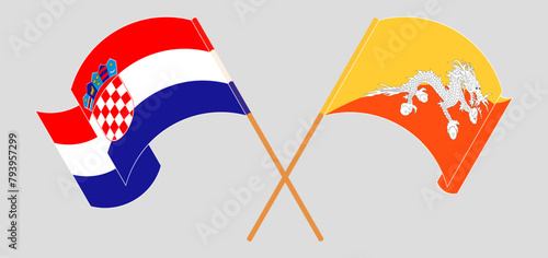 Crossed and waving flags of Croatia and Bhutan