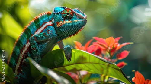 Macro photo colored chameleon nature background © somchai20162516