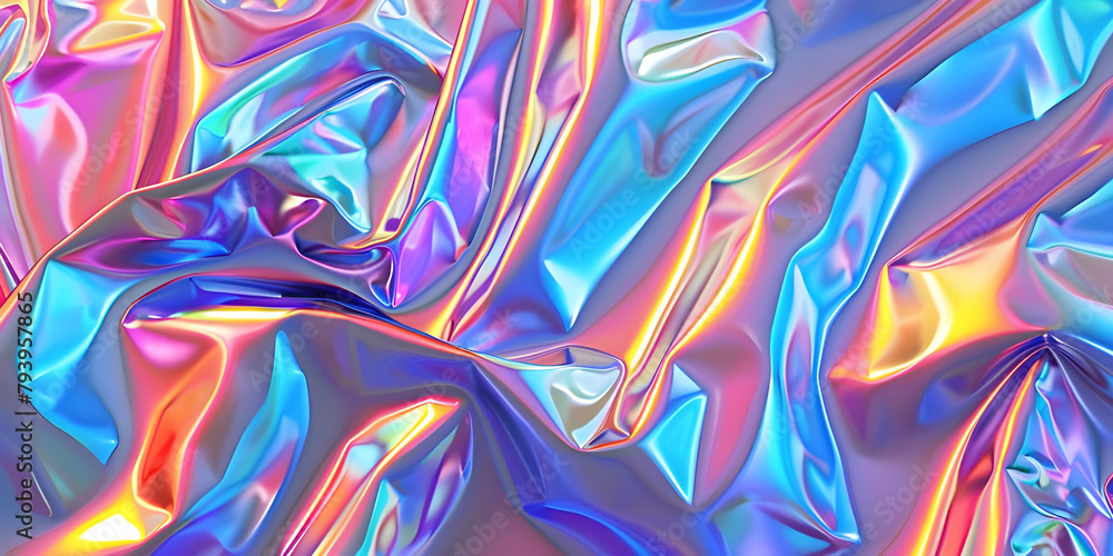 Holographic Foil Abstract Background, Futuristic Holographic Foil Design Template - Ai Generated