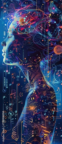 AI in music composition, creating unique melodies by learning from different genres and styles photo