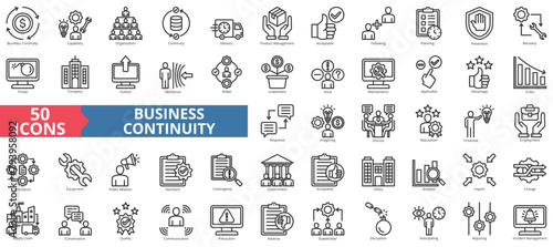 Business continuity icon collection set. Containing capability, organization, delivery, product management, acceptable, following, planning icon. Simple line vector. photo