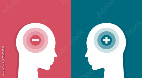 Think positively, Conversation between two persons positive think and negative thinking, optimistic, growth mindset and fixed mindset. Business concept vector illustration