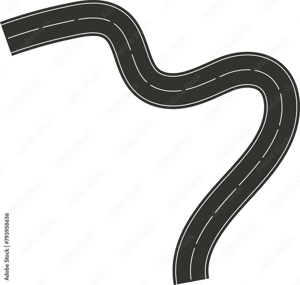 Highway asphalt road curve white markings. Design element Highway asphalt road curve white markings. Design element