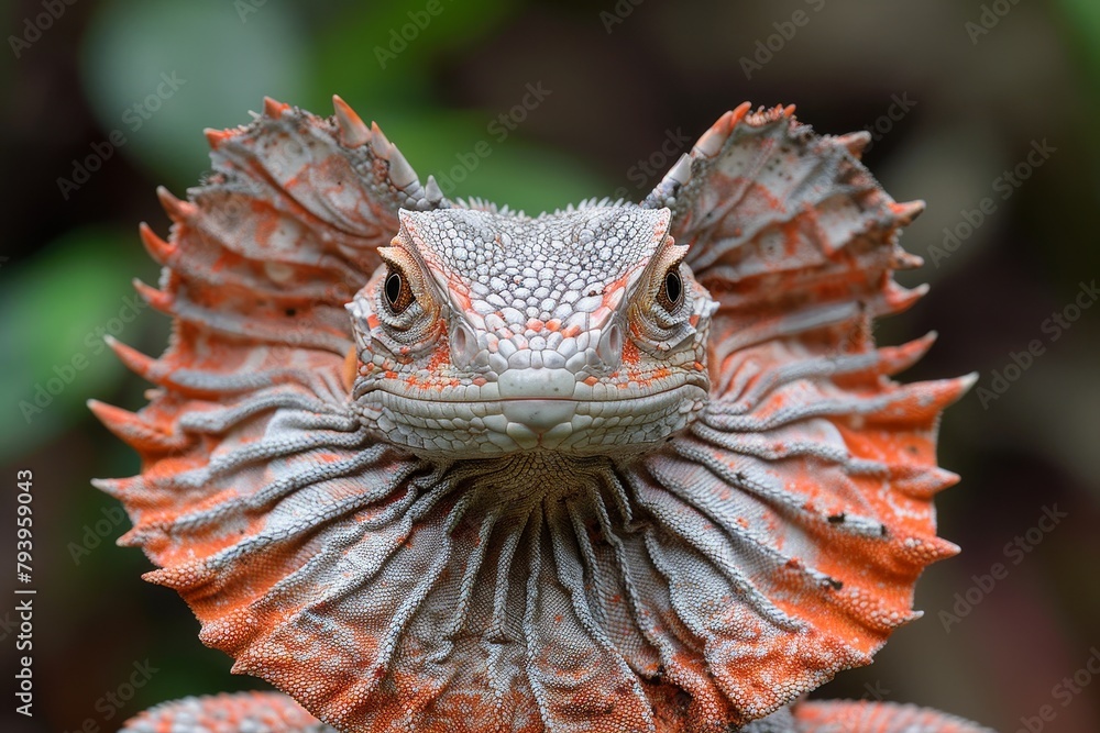 Frilled Lizard: Standing on hind legs with frill extended, illustrating defensive behavior. Frilled Lizard: Standing on hind legs with frill extended, illustrating defensive behavior.