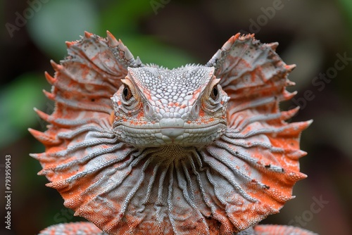 Frilled Lizard: Standing on hind legs with frill extended, illustrating defensive behavior.