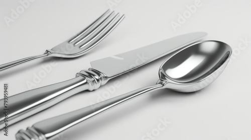 cutlery set fine and elegant, fork knife spoon, , ultrarealistic, photorealistic, camera view 3/4 --ar 16:9 --style raw Job ID: f960f188-72f6-4c92-8c15-eb963629cca5