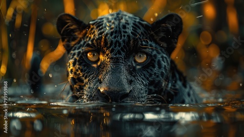 Black jaguar in a South American wetland