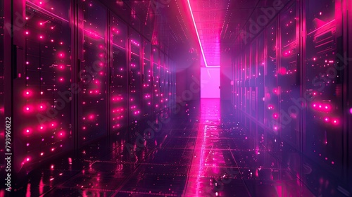 Data server room with blinking lights