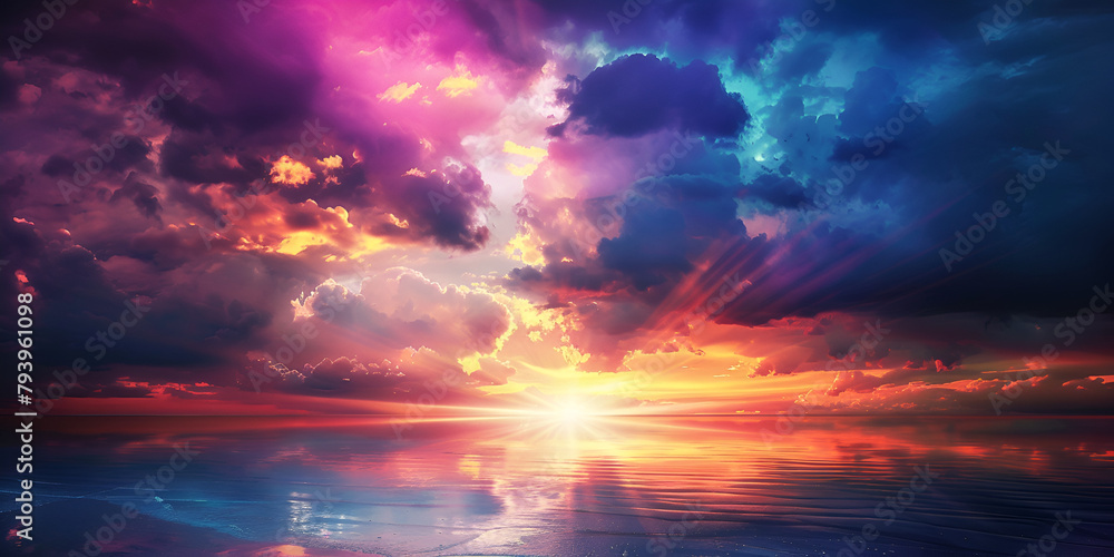 Multicolored clouds painting the sky with a beautiful and vibrant palette Multicolored clouds painting the sky with a beautiful and vibrant palette