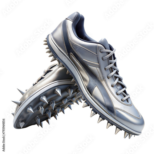 Stylish silver spiked sneakers on a transparent background photo