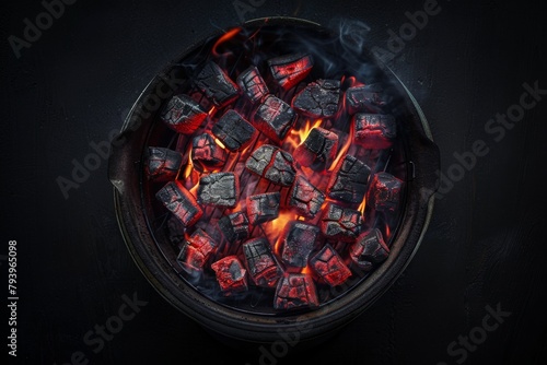 Bowl of Charcoal Cubes on Table