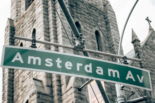 Photography Amsterdam Av sign on the side of the street in Manhattan - New York City
