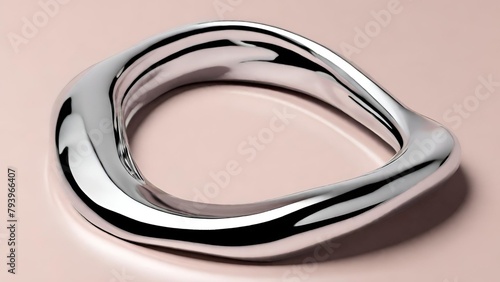 3d Rendering wave chrome metallic band. Flowing abstract metal shape.