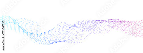 Halftone flowing wavy gradient dots shape background. Technology particles gradient colorful flowing dynamic wave lines background. Futuristic technology concept. Vector illustration