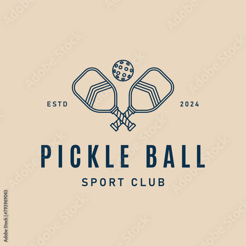 pickle ball logo linear with rackets and ball icon graphic template vector illustration design