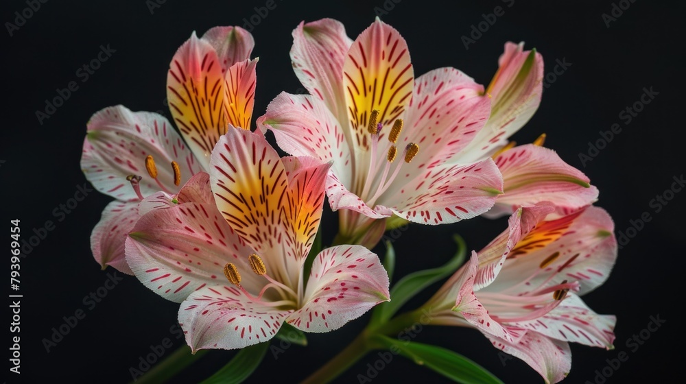 Macro photo of alstroemeria, also known as Peruvian lily. with black background