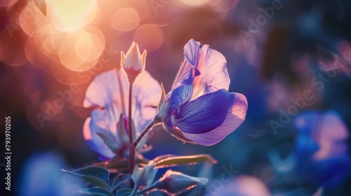 Macro image of butterfly pea flower with backlight photo