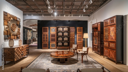 A tapestry of wood cabinet doors on display, merging the lines between modern luxury and vintage allure