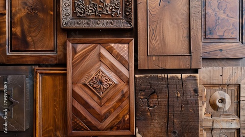 A variety of wood cabinet doors, capturing the essence of both modern luxury and vintage charm
