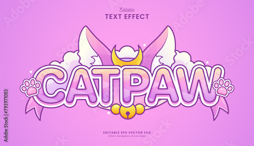 decorative editable pink cat text effect vector design © OreNyee