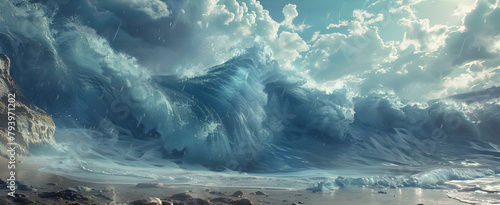 Massive Tsunami Waves, Enormous Tsunami Background - Ai Generated photo