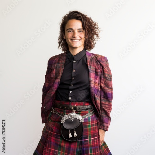 Smiling man in traditional Scottish kilt and attireConcept: culture, tradition, Scotland, apparel, heritage