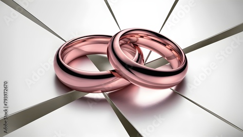two pink rings, seamlessly interlocked on a pristine white surface. The rings, with their polished finish, shimmer and reflect light, creating a mesmerizing effect.
