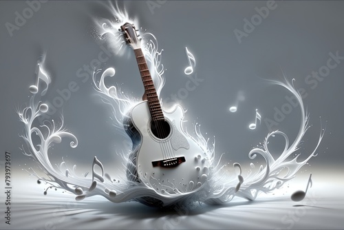 abstract musical background with guitar and notes photo