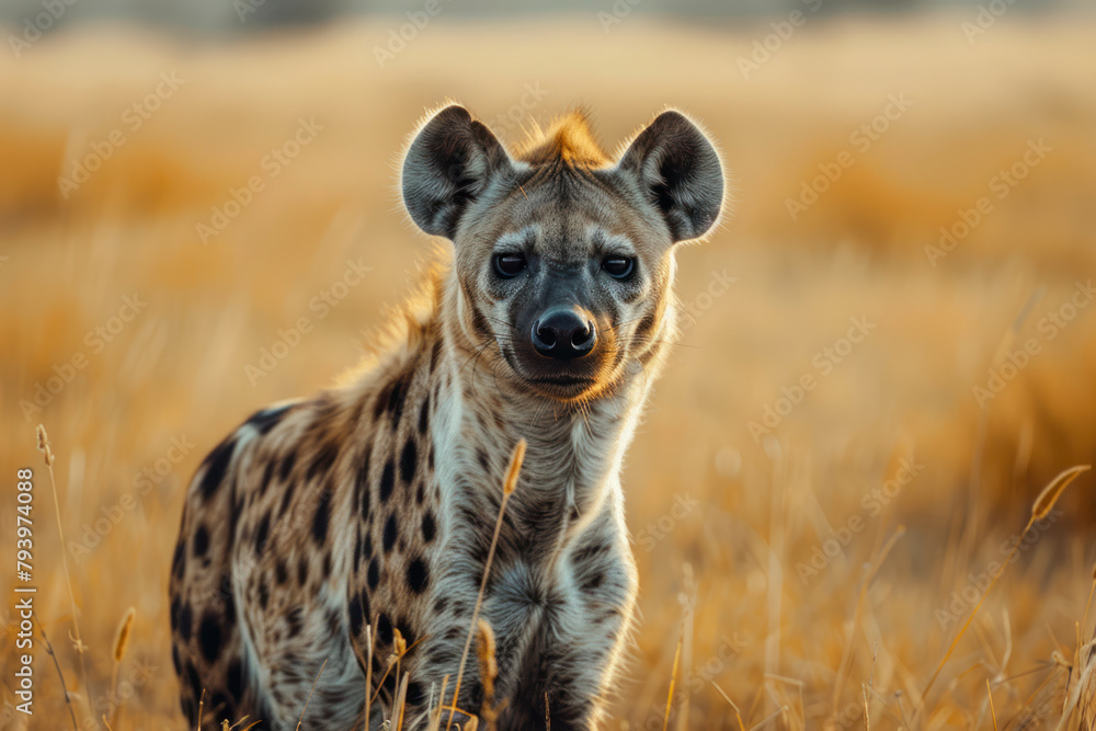 A spotted hyena patrols its territory on the African savannah. A spotted hyena patrols its territory on the African savannah.