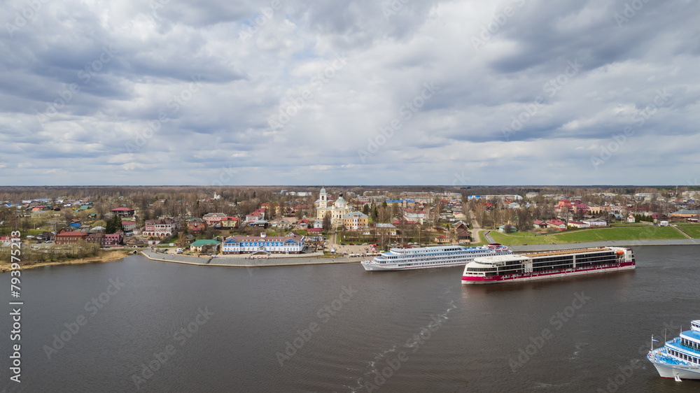 Aerial view of the city of Myshkin and the Volga river. Russia. High quality photo Aerial view of the city of Myshkin and the Volga river. Russia. High quality photo