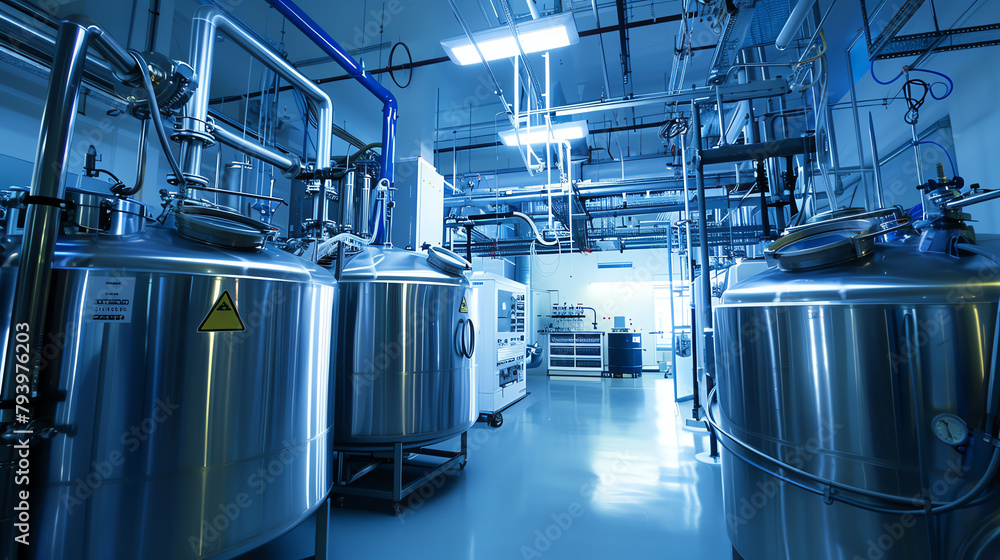 Modern biotech facility showcasing large fermenters used for the cultivation of microorganisms, vital for producing pharmaceuticals and biofuels. Modern biotech facility showcasing large fermenters used for the cultivation of microorganisms, vital for producing pharmaceuticals and biofuels.