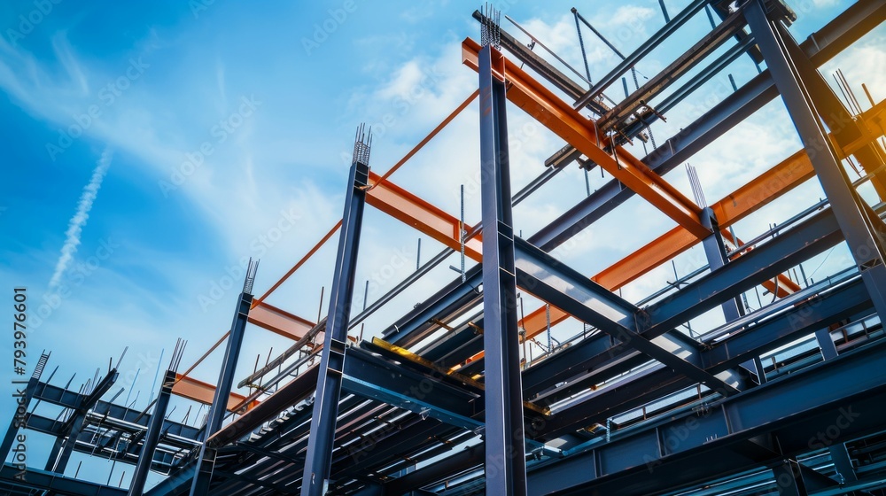 Modern Steel Framework of a Building Under Construction. Generative ai Modern Steel Framework of a Building Under Construction. Generative ai