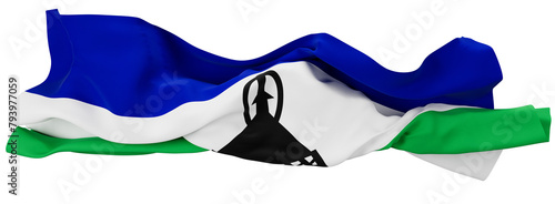 Dynamic Waving Flag of Lesotho with Emblem in Vivid Colors photo